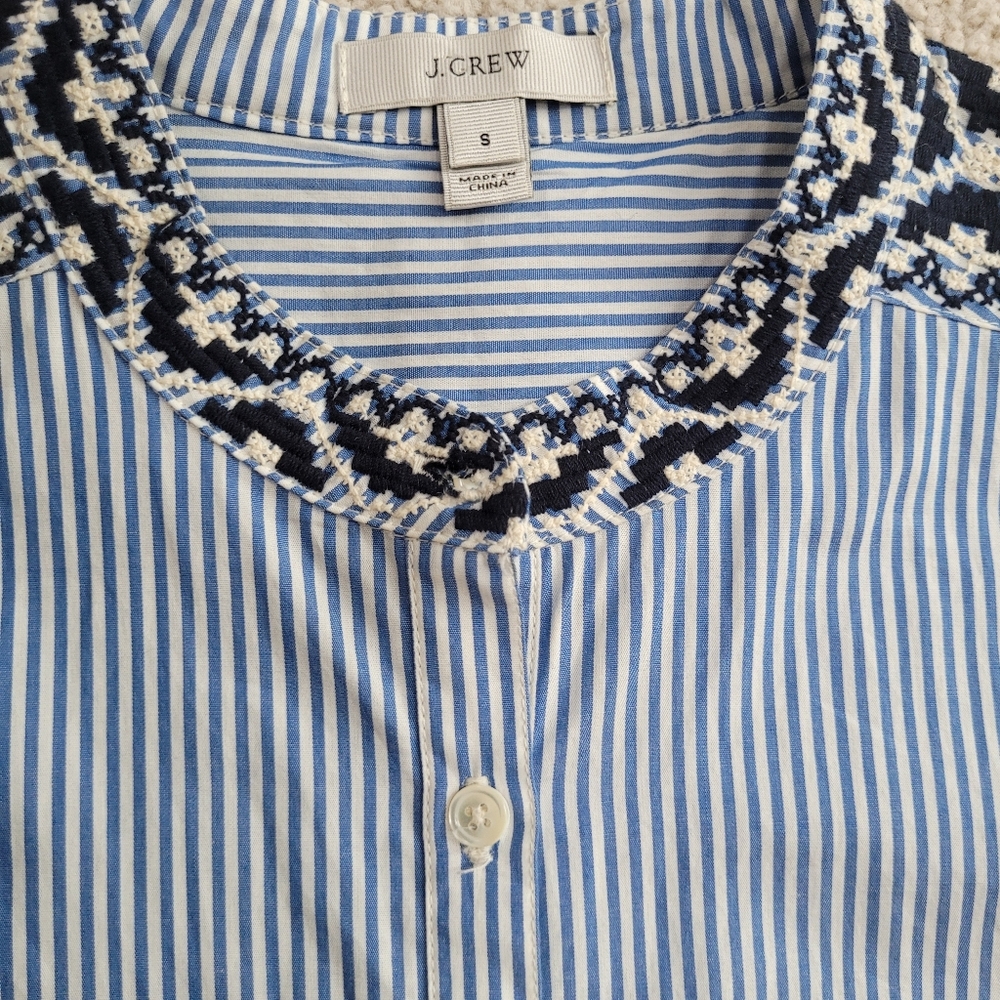 J. Crew Embroidered 100% Cotton Striped Boyfriend Shirt Dress Size S Like New - Picture 5 of 11